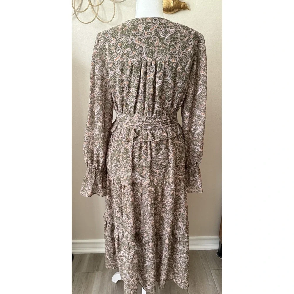 Loveriche Paisley Midi Dress Boho Wedding Guest‎ Ruffle Size Medium